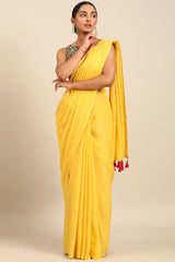 Lemon Muse Solid Yellow Mul Cotton Saree with Bhoti Pallu