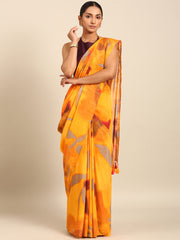 Orange & Yellow Mul Cotton Saree with Gold Border and Bhoti Pallu
