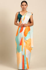 Blue Multicolor Mul Cotton Saree with Abstract Print and Zari Border