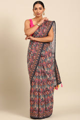 Paisley Blue & Pink Mul Cotton Saree with Bhoti Pallu