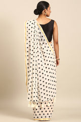Monochrome Mood Black & White Mul Cotton Saree with Polka Print and Zari Borders