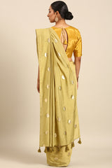 Meadow Mist Green Mul Cotton Saree with Gold Foil Work and Zari Detail
