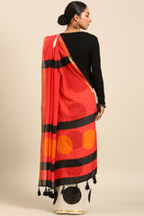 Polka Rhythm Mul Cotton Saree in Black and White with Zari Border