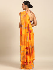 Orange & Yellow Mul Cotton Saree with Gold Border and Bhoti Pallu