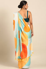 Blue Multicolor Mul Cotton Saree with Abstract Print and Zari Border