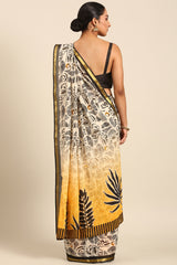 Yellow & Black Mul Cotton Saree with Bhoti Pallu and Gold Border