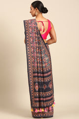Paisley Blue & Pink Mul Cotton Saree with Bhoti Pallu