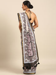 Light Grey & Pink Mul Cotton Saree with Bhoti Pallu and All-Over Print