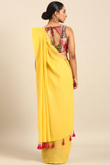 Golden Bloom Yellow Mul Cotton Saree with Thread Work and Zari Border