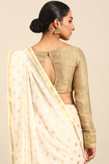 Golden Whisper Mul Cotton Saree with Polka Print and Zari Border