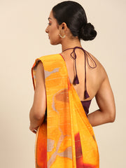 Orange & Yellow Mul Cotton Saree with Gold Border and Bhoti Pallu