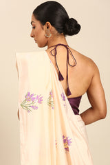 Golden Lavender Cream Mul Cotton Saree with Foil Print and Zari Border