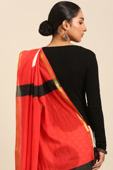 Polka Rhythm Mul Cotton Saree in Black and White with Zari Border