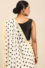 Monochrome Mood Black & White Mul Cotton Saree with Polka Print and Zari Borders