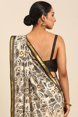 Yellow & Black Mul Cotton Saree with Bhoti Pallu and Gold Border