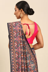 Paisley Blue & Pink Mul Cotton Saree with Bhoti Pallu