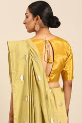 Meadow Mist Green Mul Cotton Saree with Gold Foil Work and Zari Detail