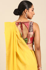 Lemon Muse Solid Yellow Mul Cotton Saree with Bhoti Pallu