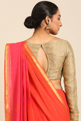 Pink Multicolor Mul Cotton Saree with Gold Zari Border and Abstract Print
