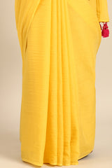 Golden Bloom Yellow Mul Cotton Saree with Thread Work and Zari Border