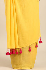 Golden Bloom Yellow Mul Cotton Saree with Thread Work and Zari Border