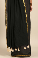 Rangeen- Solid black mul saree
