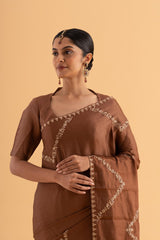 Nayan - Brown Soft Silk Saree with Fine Thread Work for Festive Glamour - SKU EKS14
