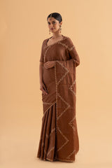 Nayan - Brown Soft Silk Saree with Fine Thread Work for Festive Glamour - SKU EKS14