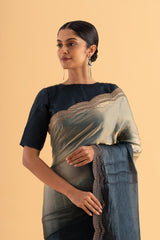 Bahara - Blue Ombre Satin Saree with Stone Work & Scalloped Border – Statement Occasion Wear - SKU EKS30