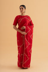 Nayan - Red Soft Silk Saree with Handcrafted Thread Work – Festive Favourite - SKU EKS15