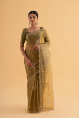 Kumkum - Green Semi-Organza Saree with Shimmering Stone Work – Modern Festive Look - SKU EKS35