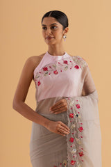 Divya - Grey Organza Saree with Elegant Jerquin Work for Weddings & Celebrations - SKU EKS18