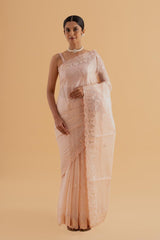 Pushp - Light Cream & Pink Tusser Silk Saree with Gota Foil Work – Ethereal & Elegant - SKU EKS24