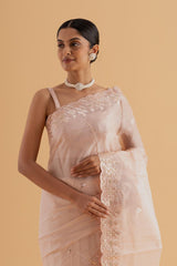 Pushp - Light Cream & Pink Tusser Silk Saree with Gota Foil Work – Ethereal & Elegant - SKU EKS24